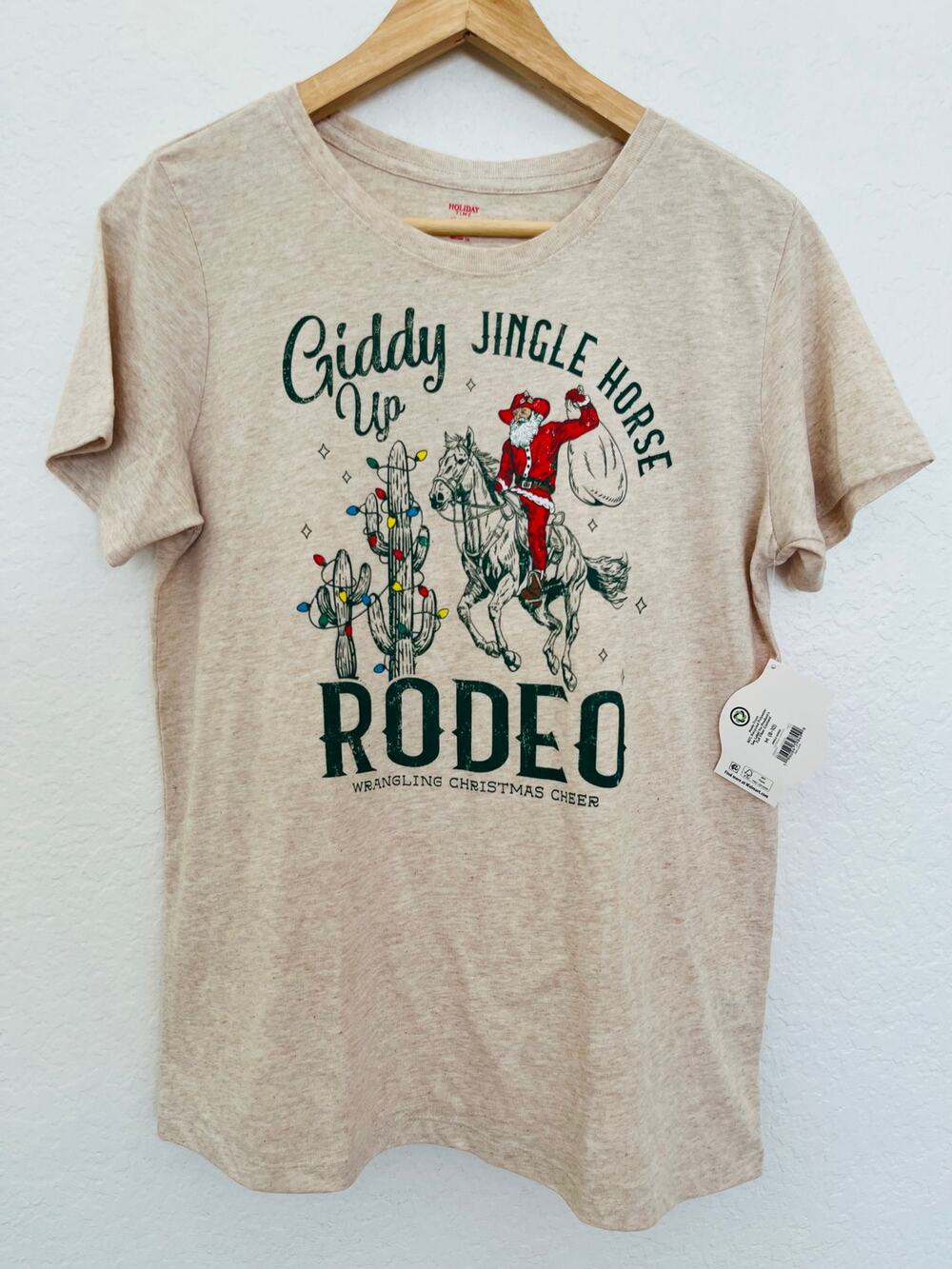 Holiday Time Women's Christmas Jingle Horse Rodeo Graphic Tee M 8-10 NWT
